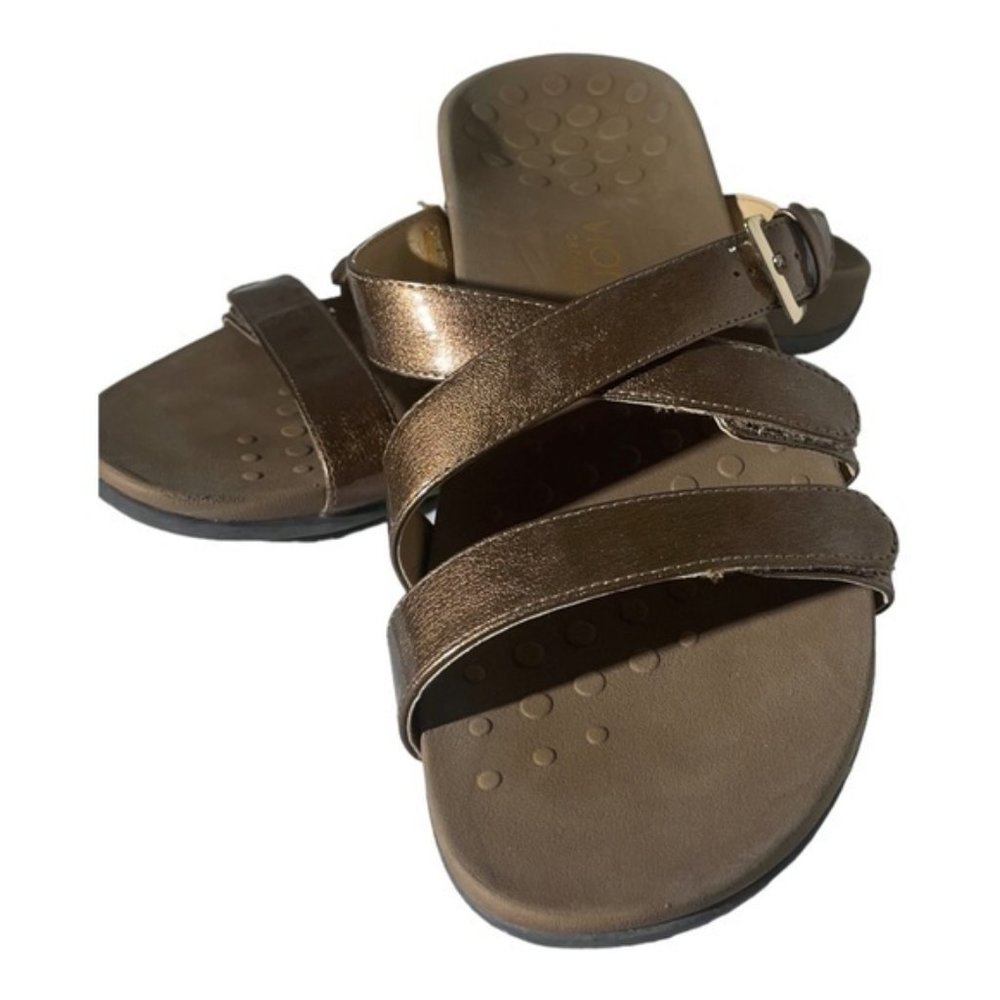 Vionic Womens 341 Kira Bronze Strappy Slide Sandals Orthotic Size 11